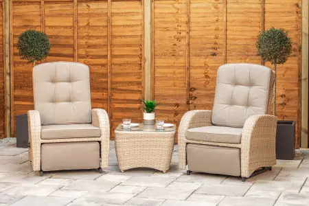 Burbage Rocking & Reclining Rattan Bistro Set in Latte