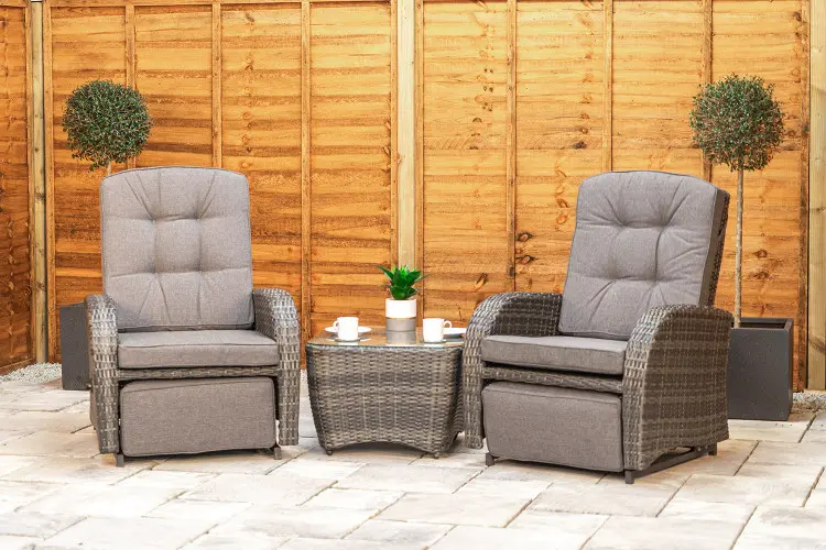 Burbage Rocking & Reclining Rattan Bistro Set in Stone Grey