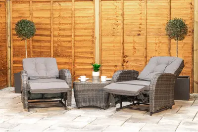 Burbage Rocking & Reclining Rattan Bistro Set in Stone Grey