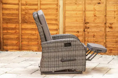 Burbage Rocking & Reclining Rattan Bistro Set in Stone Grey