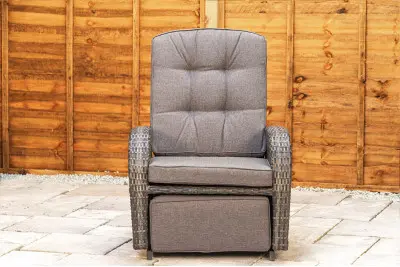 Burbage Rocking & Reclining Rattan Bistro Set in Stone Grey