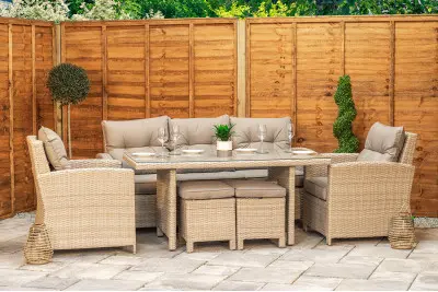 Sapcote Modular Lounge Dining Set in Natural Rattan