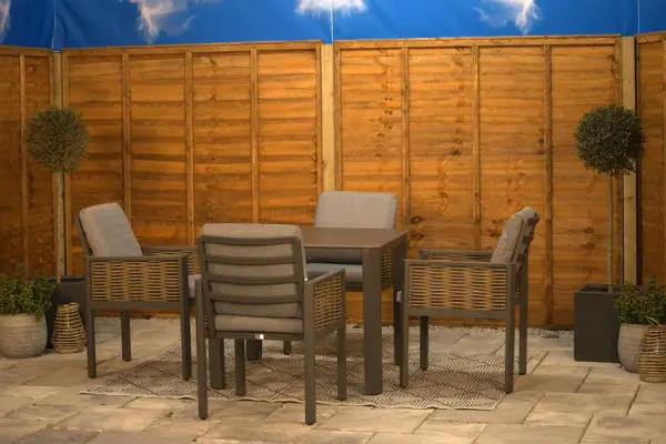 Bosworth Aluminium 4 Seater Dining Set with Brown Rattan