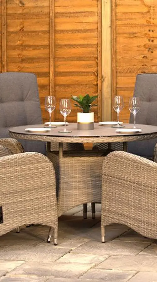 Customer Reviews for Burbage 4 Seater Round Reclining Dining Set in Cappuccino Rattan