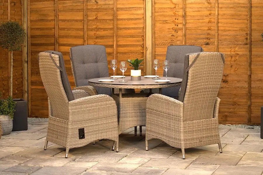 Customer Reviews for Burbage 4 Seater Round Reclining Dining Set in Cappuccino Rattan