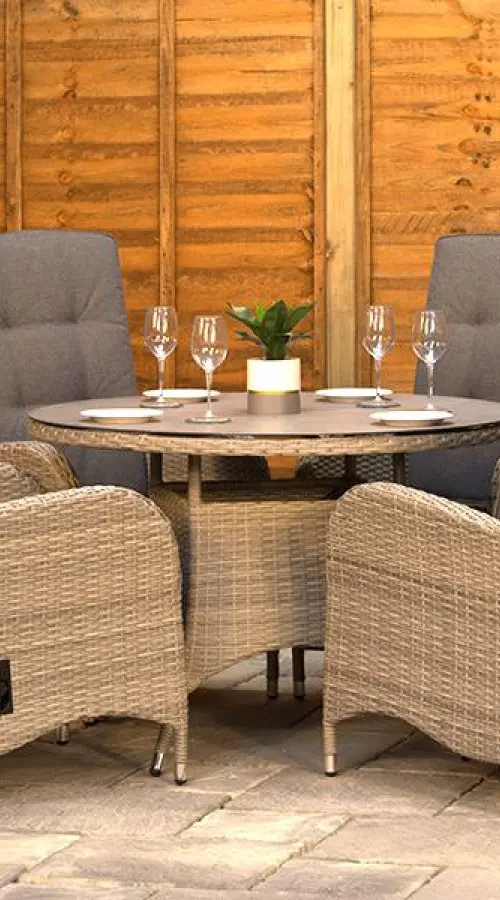 #AskGCS for Burbage 4 Seater Round Reclining Dining Set in Cappuccino Rattan