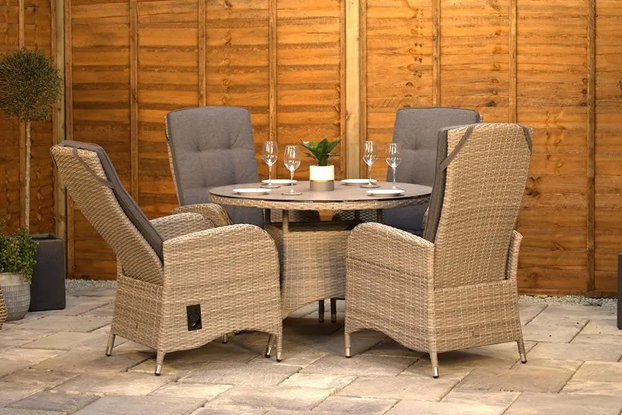 #AskGCS for Burbage 4 Seater Round Reclining Dining Set in Cappuccino Rattan