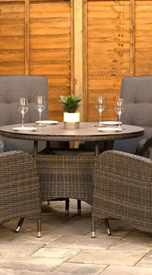 #AskGCS for Burbage 4 Seater Round Reclining Dining Set in Stone Grey Rattan