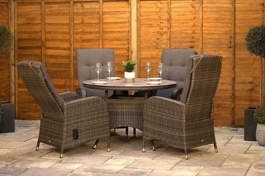 #AskGCS for Burbage 4 Seater Round Reclining Dining Set in Stone Grey Rattan