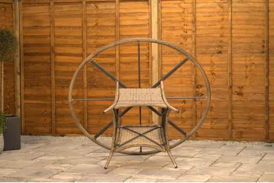 Burbage 6 Seater Round Reclining Rattan Dining Set in Latte