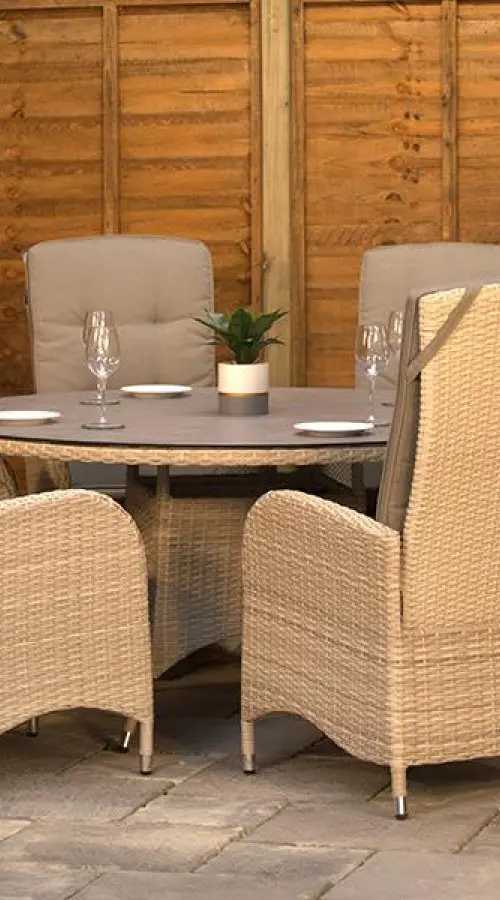 #AskGCS for Burbage 6 Seater Round Reclining Rattan Dining Set in Latte