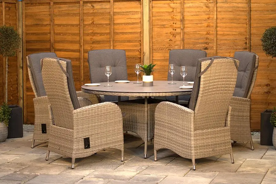 Customer Reviews for Burbage 6 Seater Round Reclining Dining Set in Silver Grey Rattan
