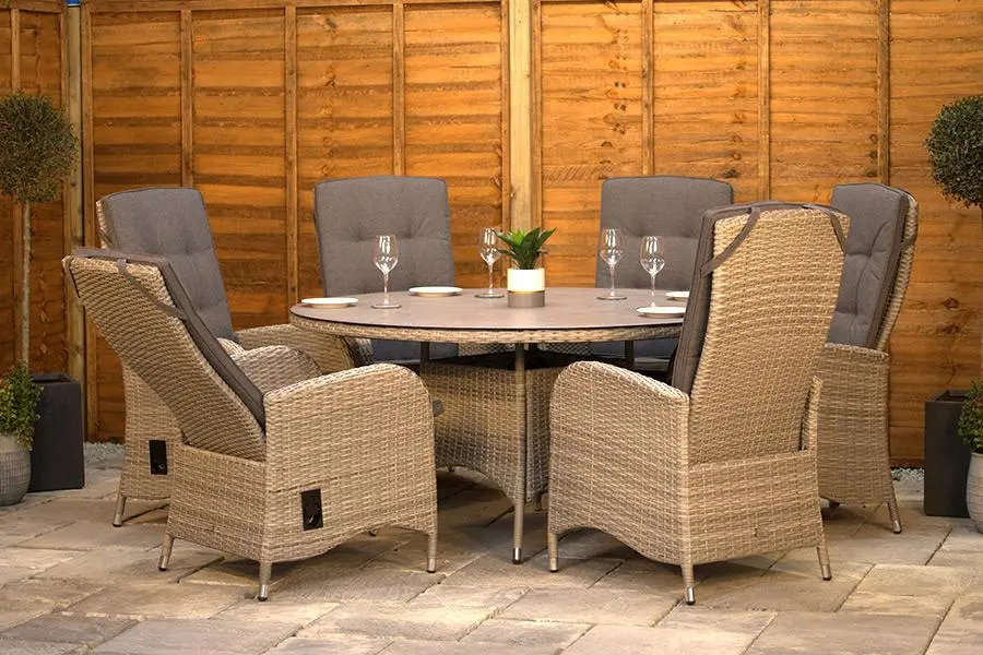 #AskGCS for Burbage 6 Seater Round Reclining Dining Set in Silver Grey Rattan