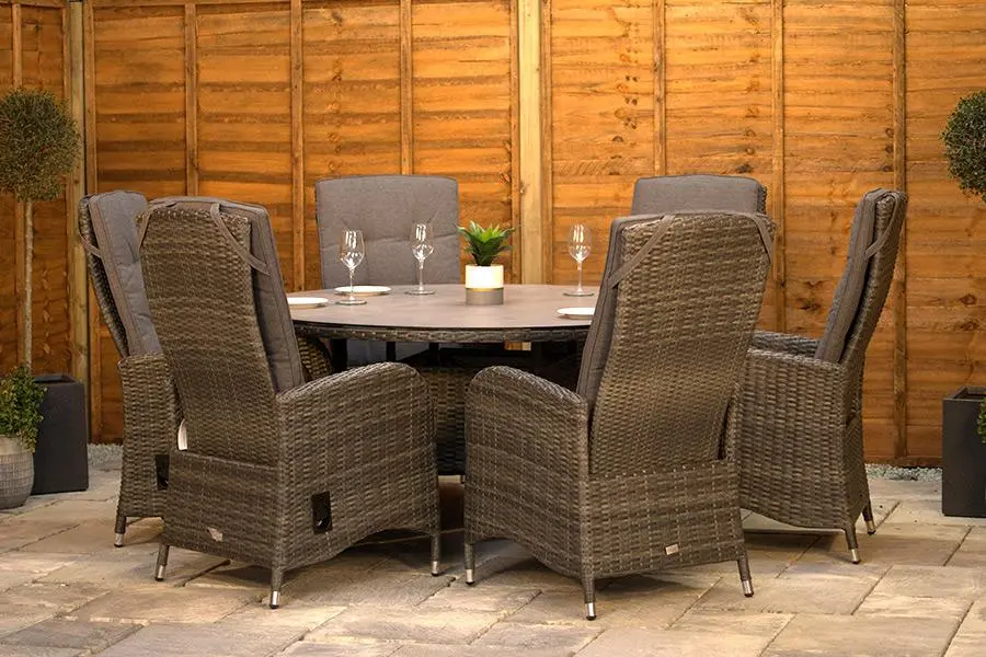 Customer Reviews for Burbage 6 Seater Round Reclining Dining Set in Stone Grey Rattan