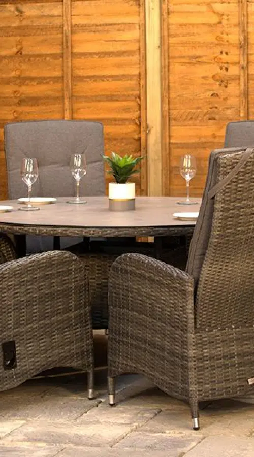 #AskGCS for Burbage 6 Seater Round Reclining Dining Set in Stone Grey Rattan