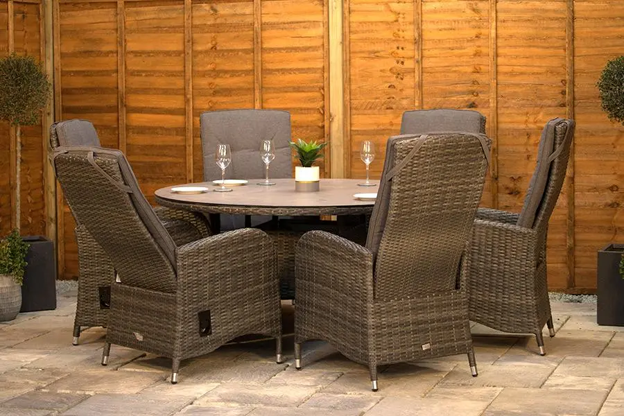 #AskGCS for Burbage 6 Seater Round Reclining Dining Set in Stone Grey Rattan