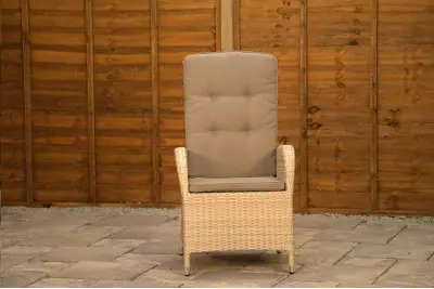 Burbage 6 Seater Round Reclining Rattan Dining Set in Latte