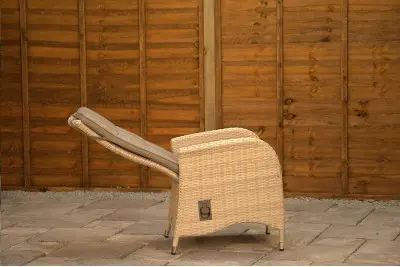 Burbage 6 Seater Round Reclining Rattan Dining Set in Latte