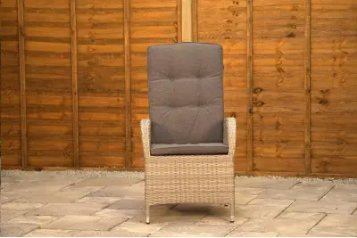 Burbage 6 Seater Round Reclining Dining Set in Silver Grey Rattan