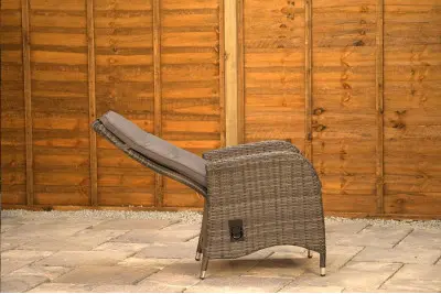 Burbage 6 Seater Round Reclining Dining Set in Stone Grey Rattan