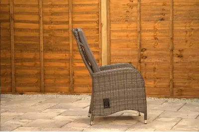 Burbage 6 Seater Round Reclining Dining Set in Stone Grey Rattan