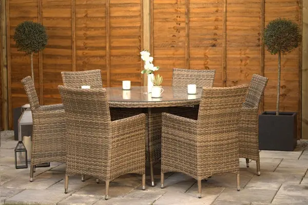 Sapcote 6 Seater Round Dining Set in Brown Rattan