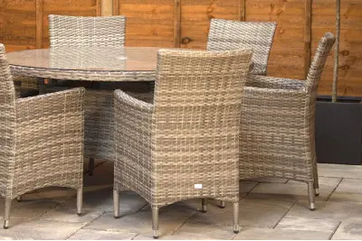 Sapcote 6 Seater Round Dining Set in Grey Rattan