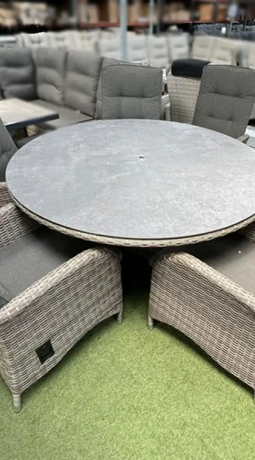 Customer Reviews for Burbage 6 Seater Round Reclining Dining Set in Cappuccino Rattan