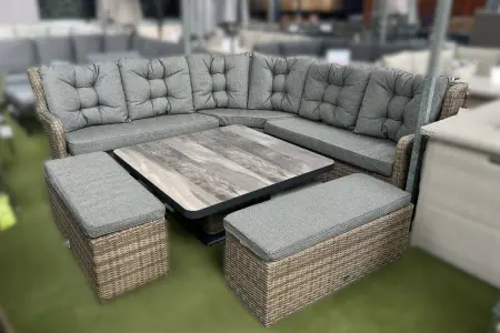 Burbage 2026 Deluxe Corner Lounge Set with Height Adustable Table in Cappuccino Brown