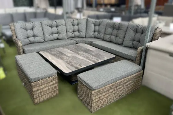 Burbage 2026 Deluxe Corner Lounge Set with Height Adustable Table in Cappuccino Brown