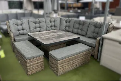 Burbage 2026 Deluxe Corner Lounge Set with Height Adustable Table in Cappuccino Brown