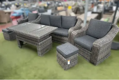 Oakham 5 Seater Sofa Lounge Set with Height Adjustable Table in Grey