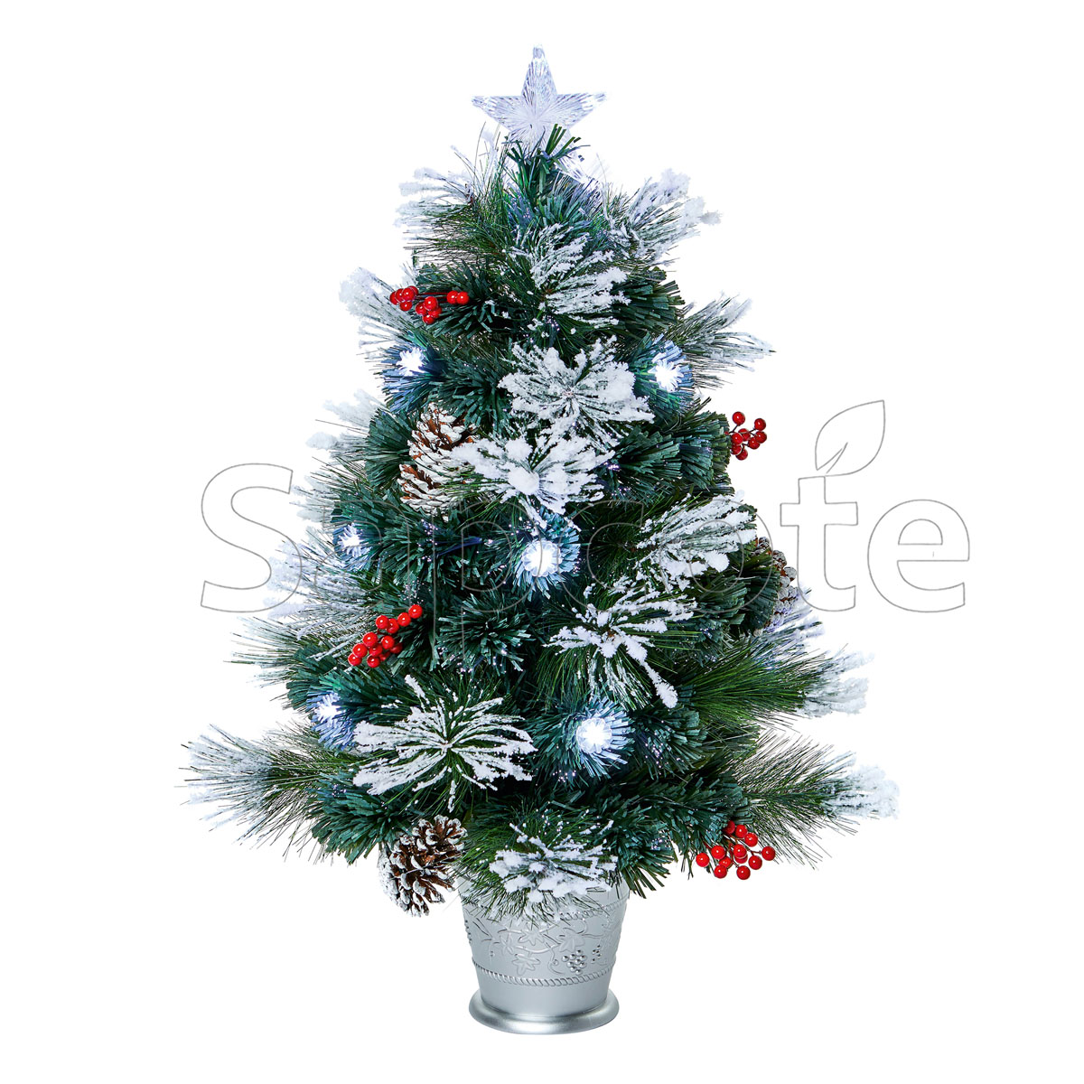 Fibre Optic Tree 80cm Snow Tipped with Berries White – Decorative LED Tree