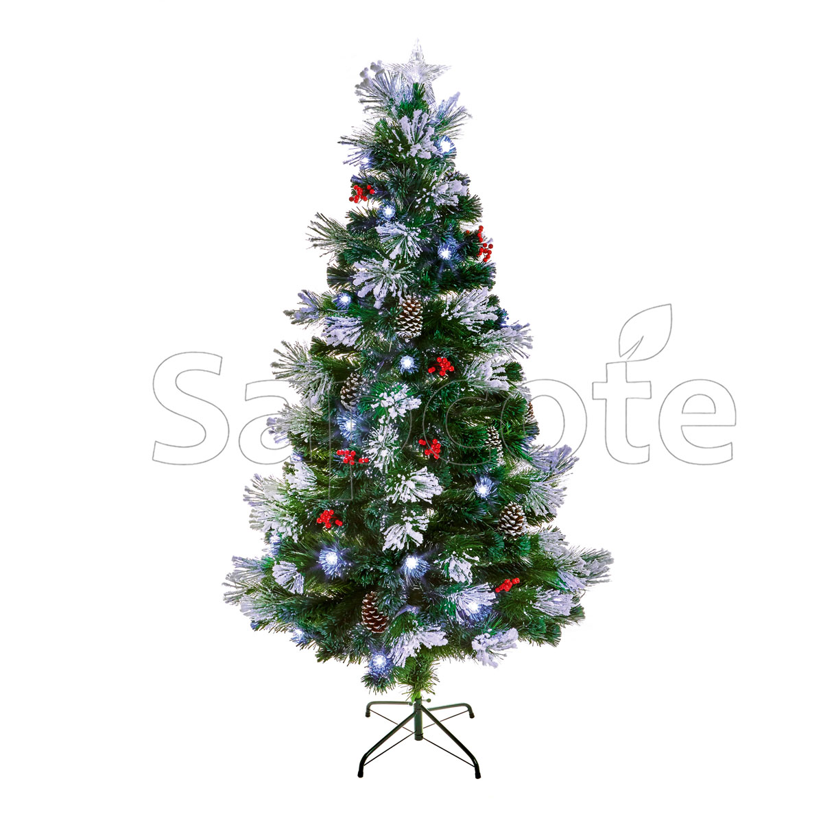 Fibre Optic Tree 120cm Snow Tipped with Berries White – Decorative LED Tree
