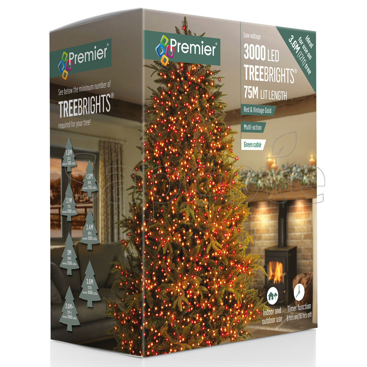 Premier 3000 LED TreeBrights – Vintage Gold & Red (75.0 m)
