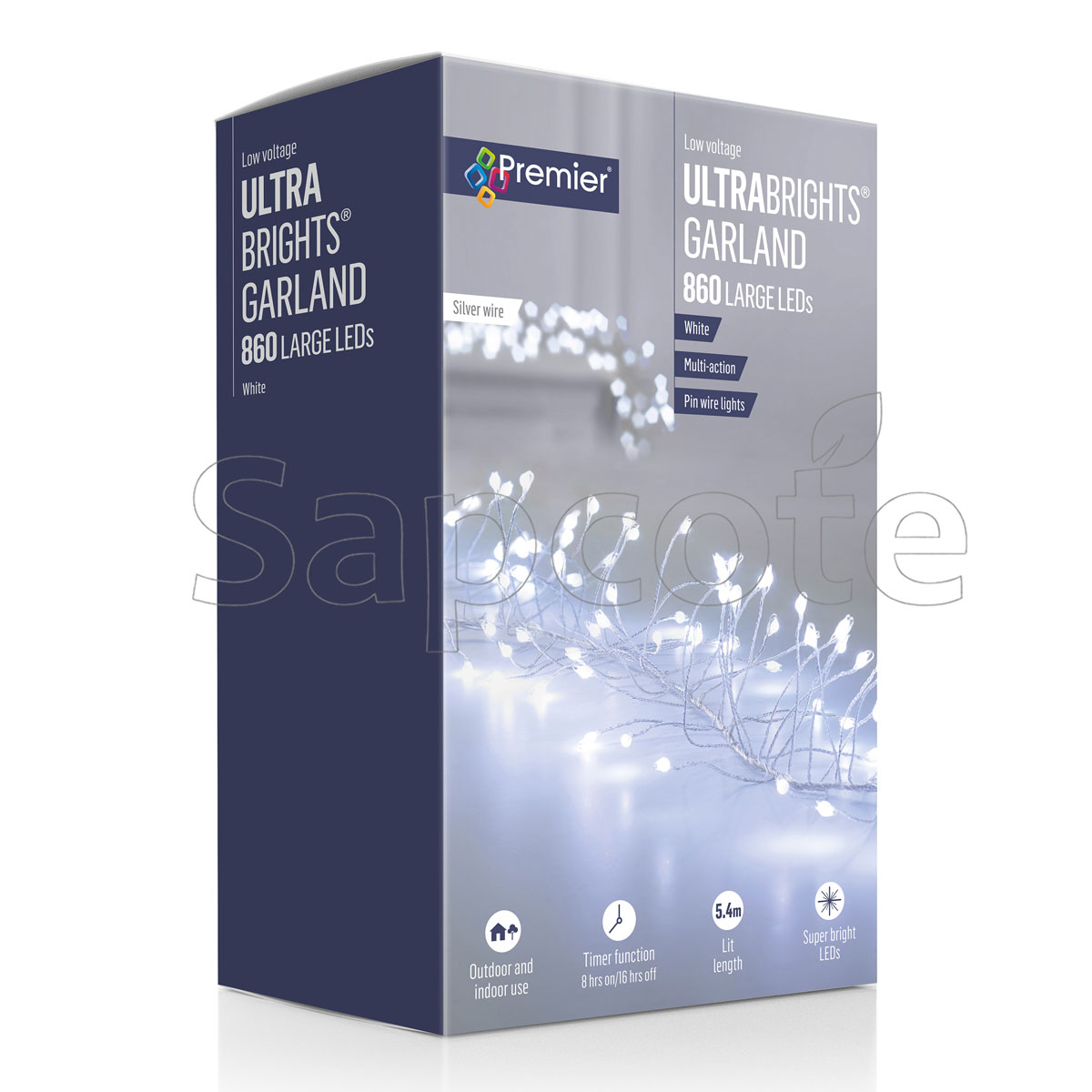 Premier Ultrabrights Garland 860 LED – Silver Pin Wire – White (5.4 m)