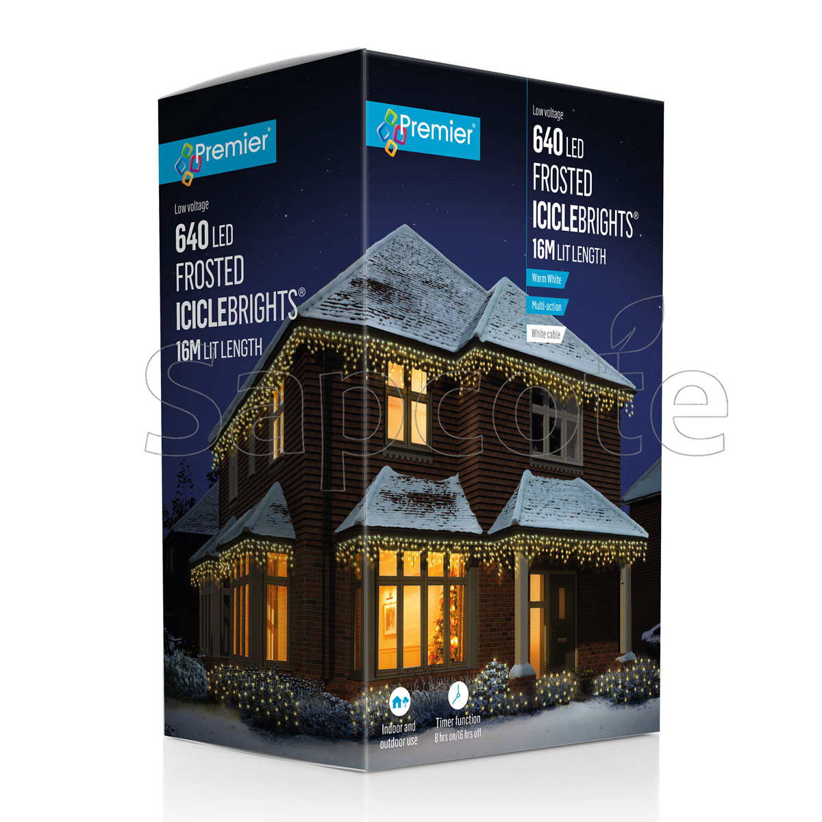 Premier 640 LED Frosted Cap Icicles – Warm White (16.0 m)