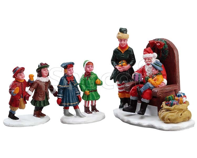 Lemax Visiting Santa – Village Figurine Set of 3